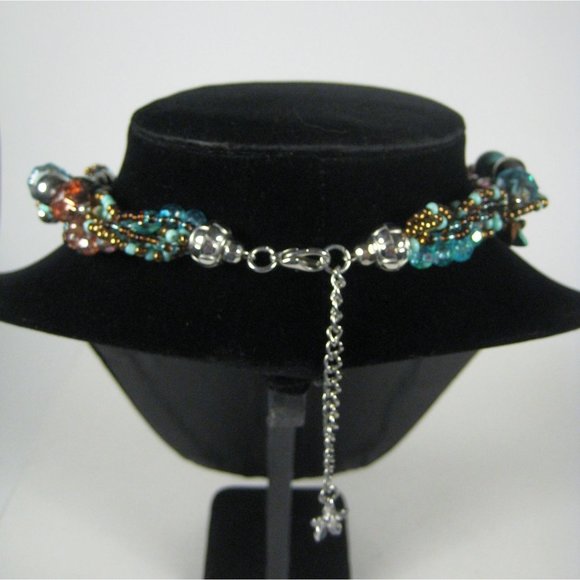 Set 3 Necklace  18 in Earrings Silvertone Multi- Strand Beaded Faux Stone Plasti - Picture 9 of 12